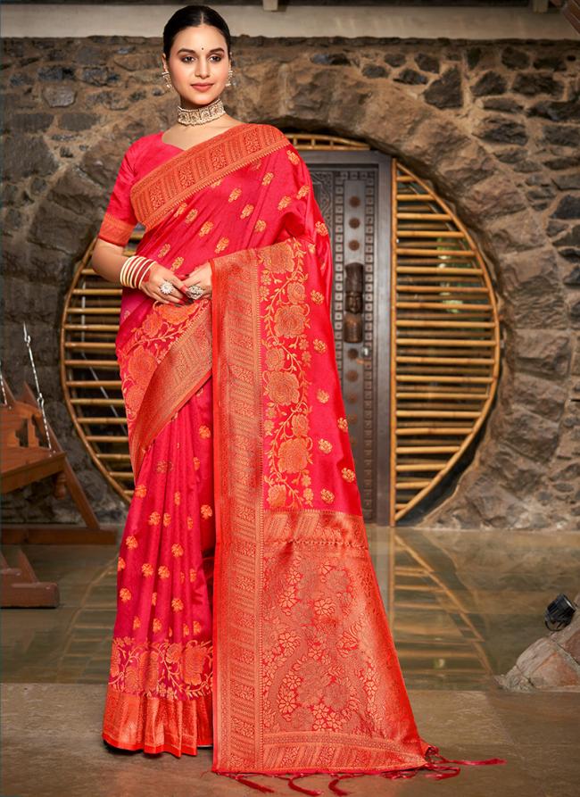 Silk Red Festival Wear Weaving Saree